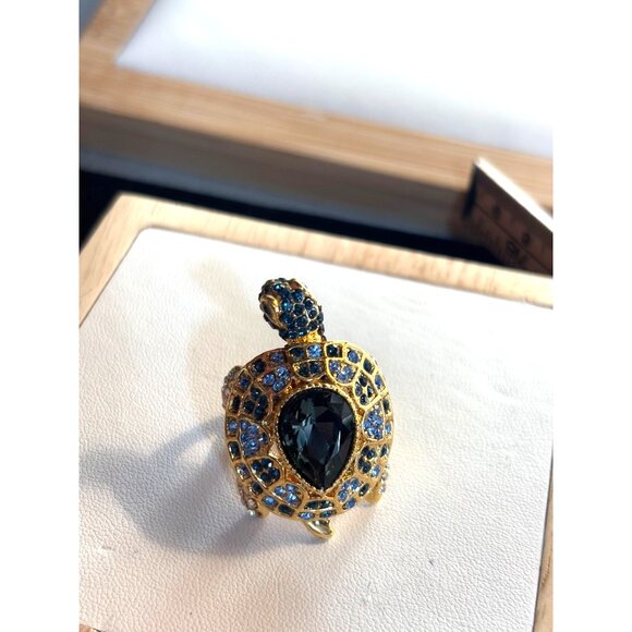 Gold Turtle Ring With Blue & Clear Crystals Adjustable Size 7 Fashion Jewelry Ac - Picture 6 of 16